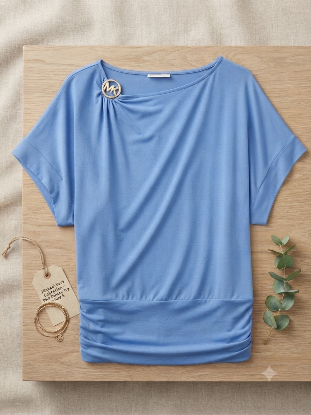 Michael Kors Periwinkle Short-Sleeve Boatneck Top with MK Accent